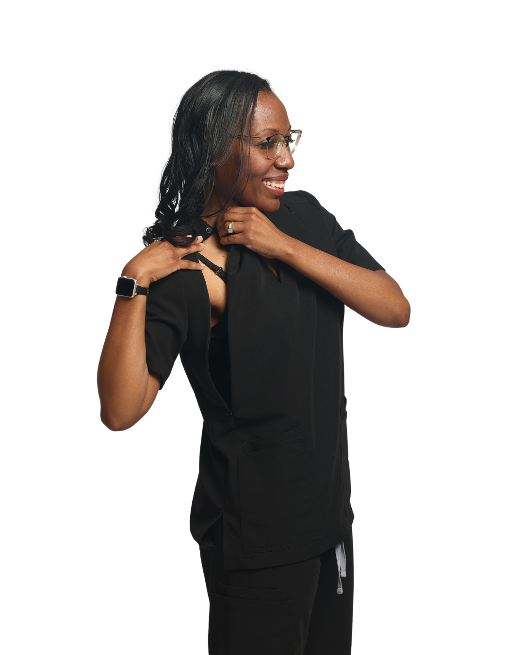 Hidden snap access opening on the Mommy Scrubs top