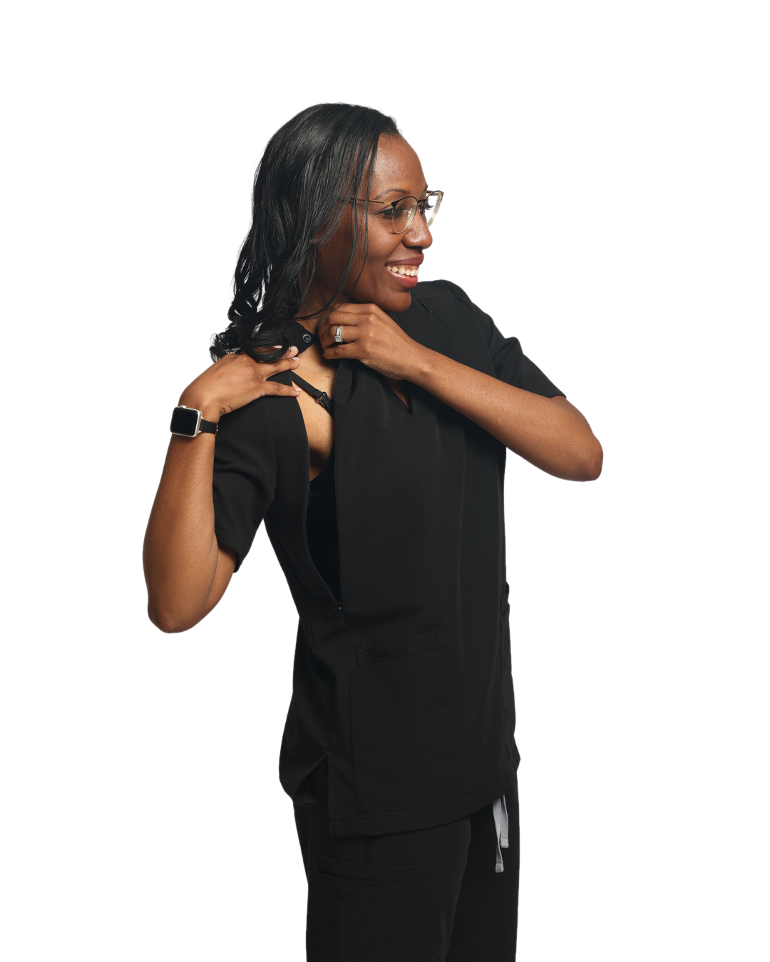 Hidden snap access opening on the Mommy Scrubs top